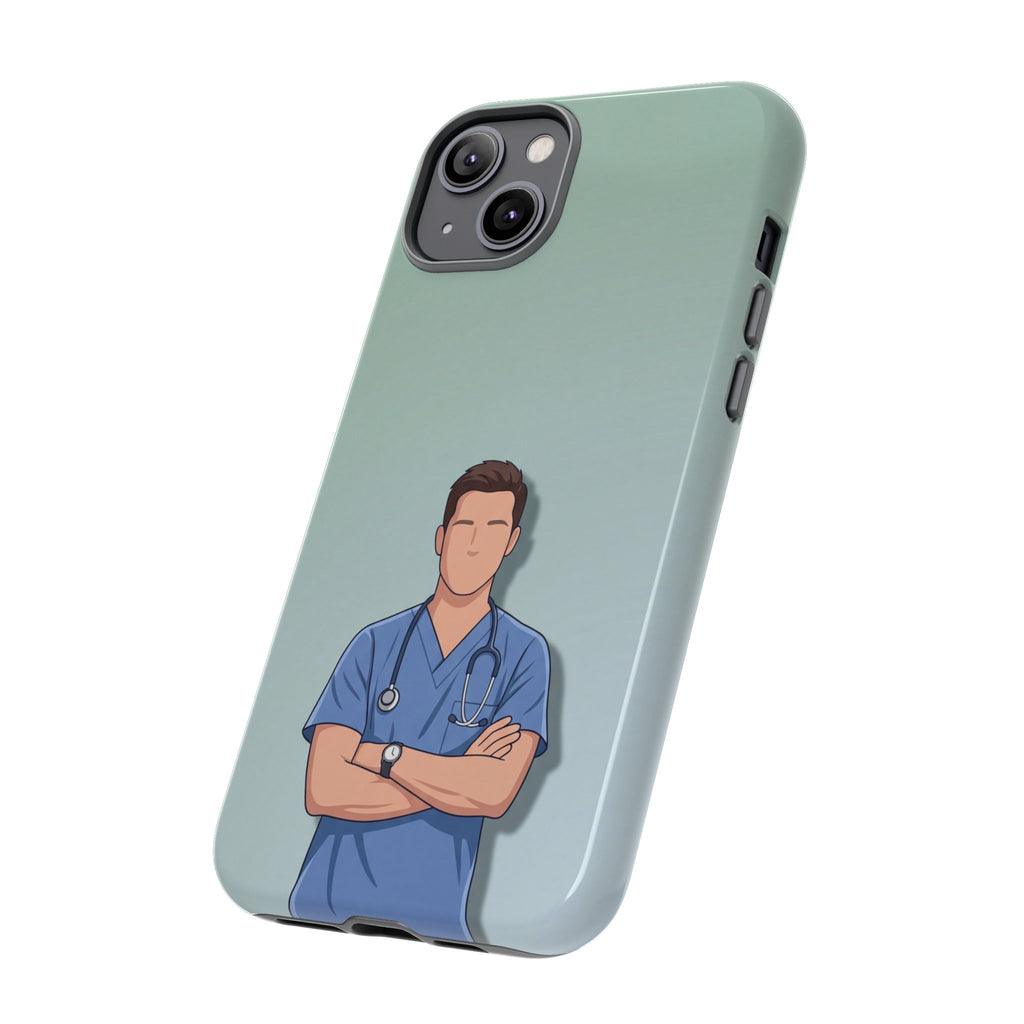 Male Nurse Phone Case | Confident Nurse in Blue Scrubs Illustration | iPhone & Samsung