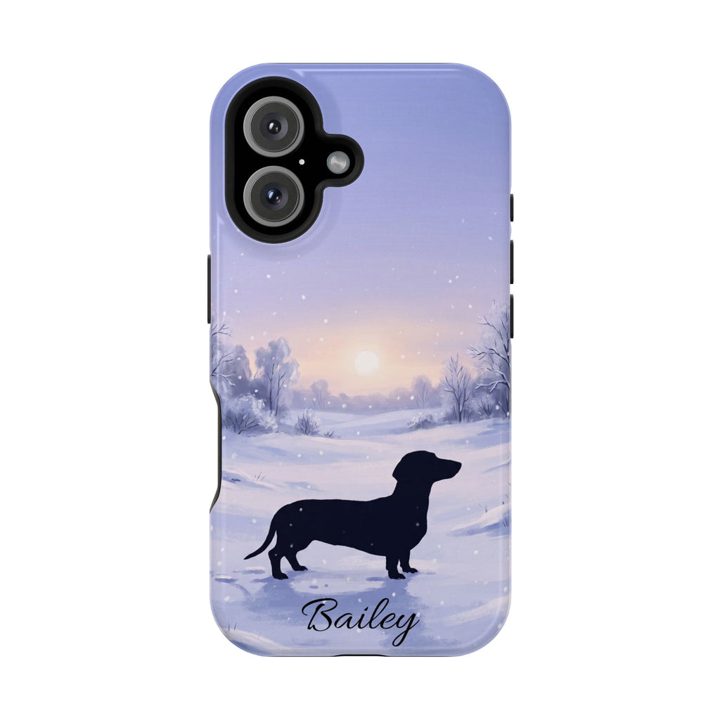 Personalized Dachshund Winter Snow Phone Case — Wireless Charging Cover
