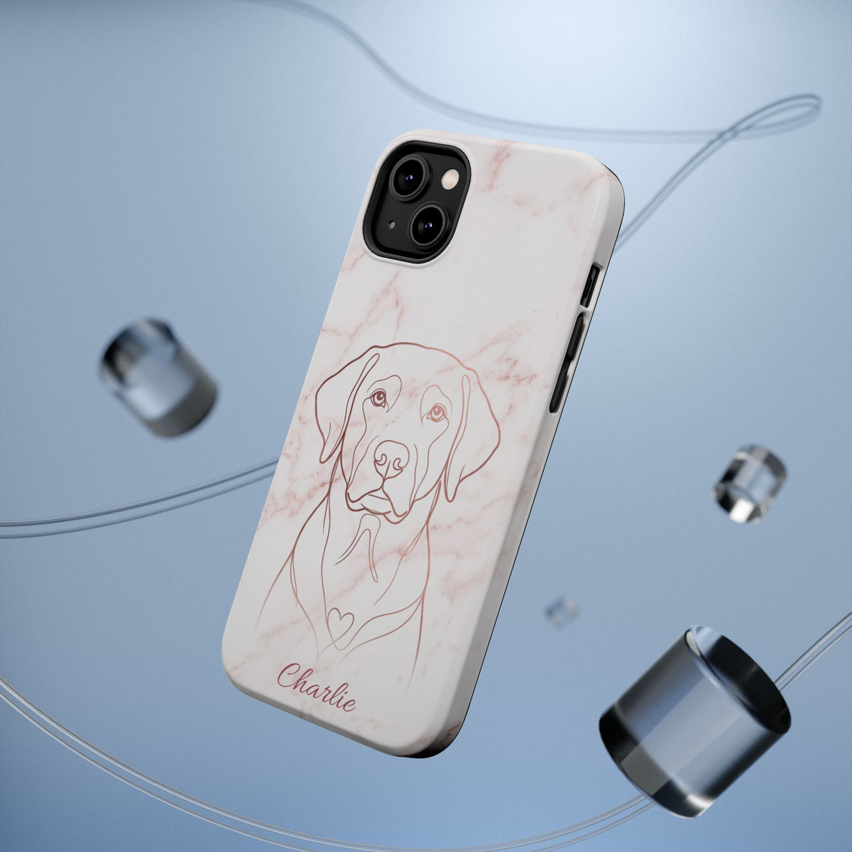 Personalized Rose Gold Marble Labrador Phone Case — Tough Magnetic Case with Wireless Charging