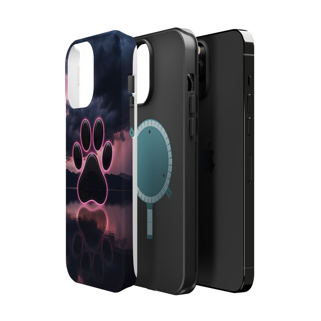 Neon Paw Print Phone Case — Impact-Resistant Wireless Charging Cover