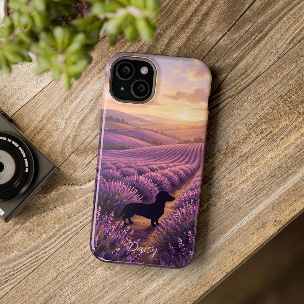 Personalized Dachshund Lavender Field Phone Case — Wireless Charging Cover