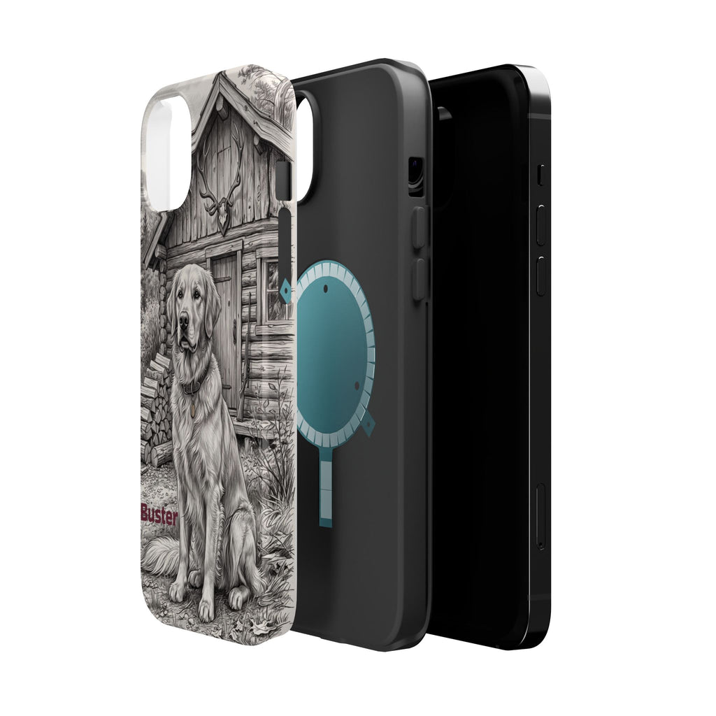 Personalized Golden Retriever Cabin Porch Phone Case — Wireless Charging Cover