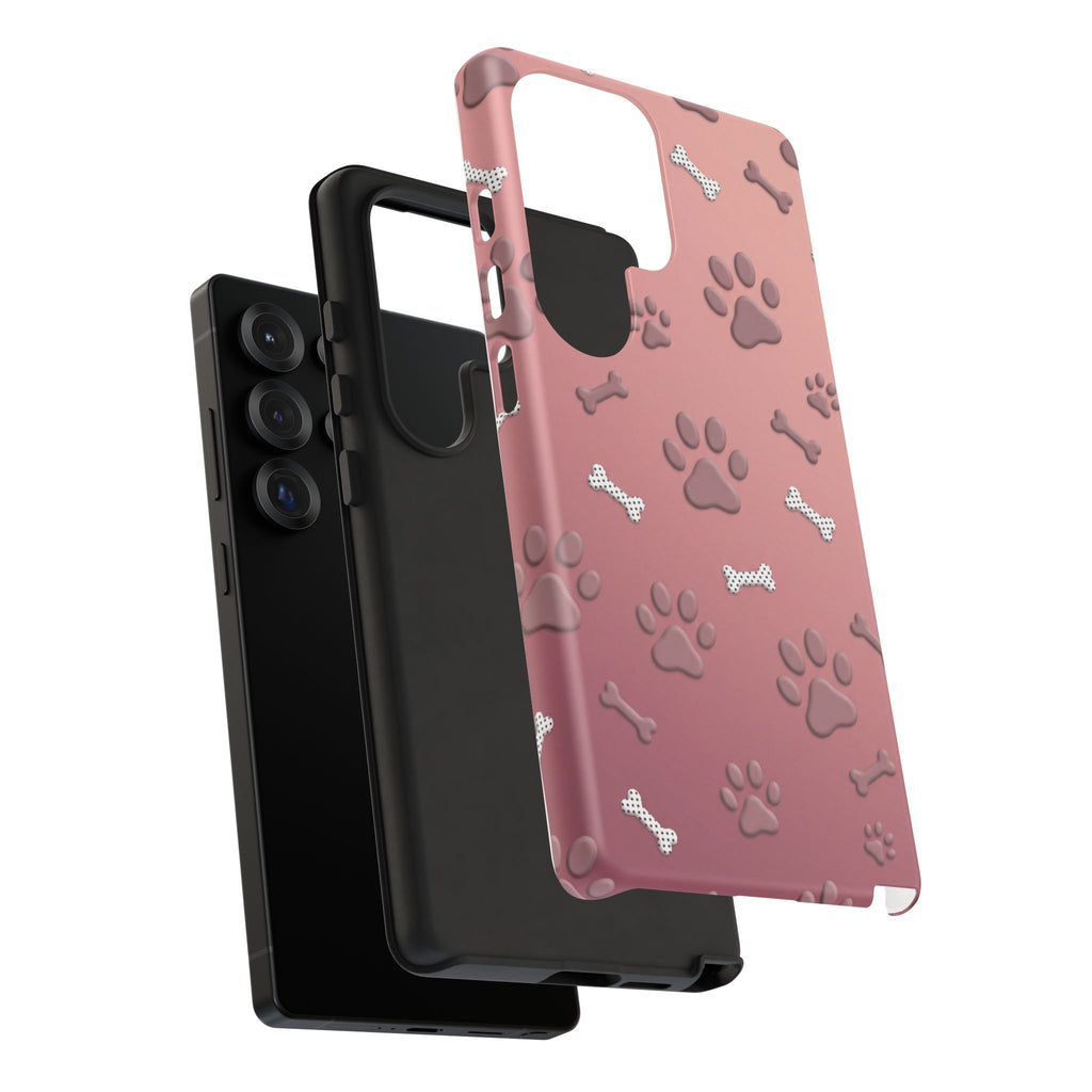 iPhone & Samsung Phone Case | Paw Print & Bone  | Dusty Rose Pattern Case for Frenchie Lovers