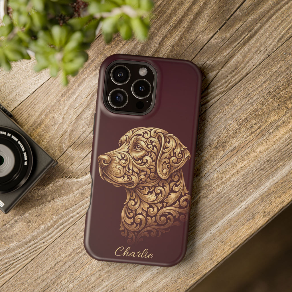 Personalized Gold Filigree Labrador Phone Case — Tough Magnetic Case with Wireless Charging
