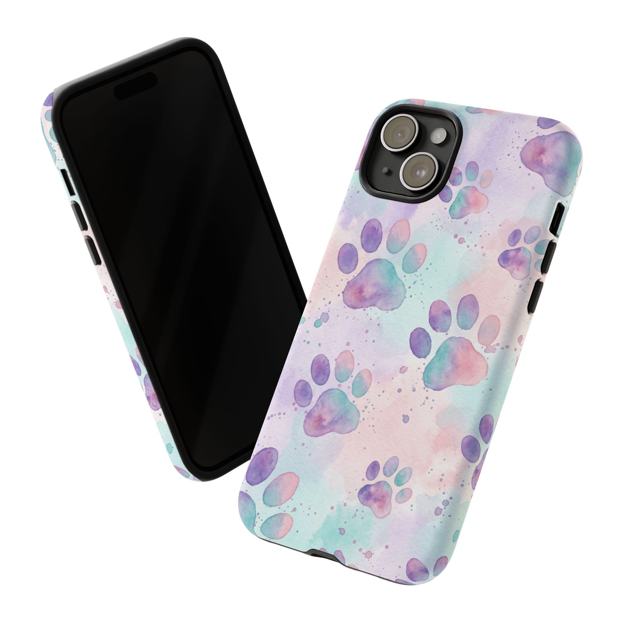 Watercolor Paw Print Phone Case | Pastel Purple, Teal & Pink Artistic Pattern | Samsung & iPhone