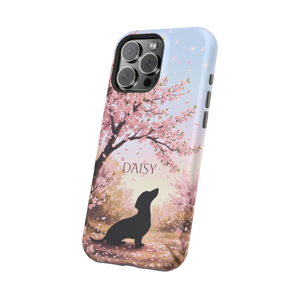 Personalized Dachshund Cherry Blossom Phone Case — Wireless Charging Cover