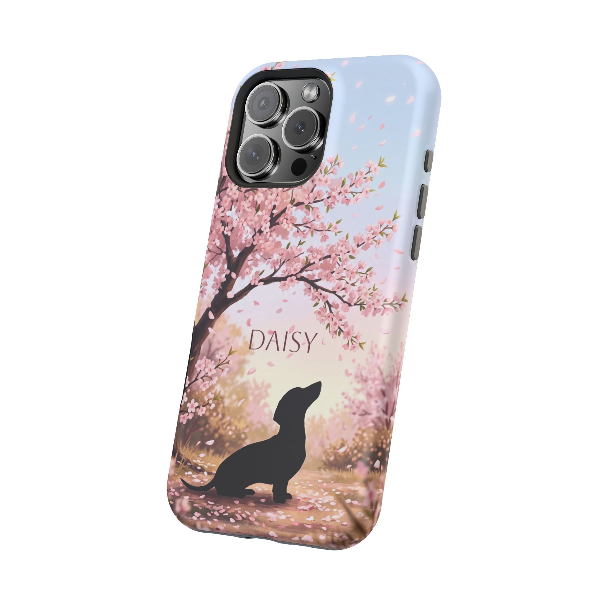 Personalized Dachshund Cherry Blossom Phone Case — Wireless Charging Cover