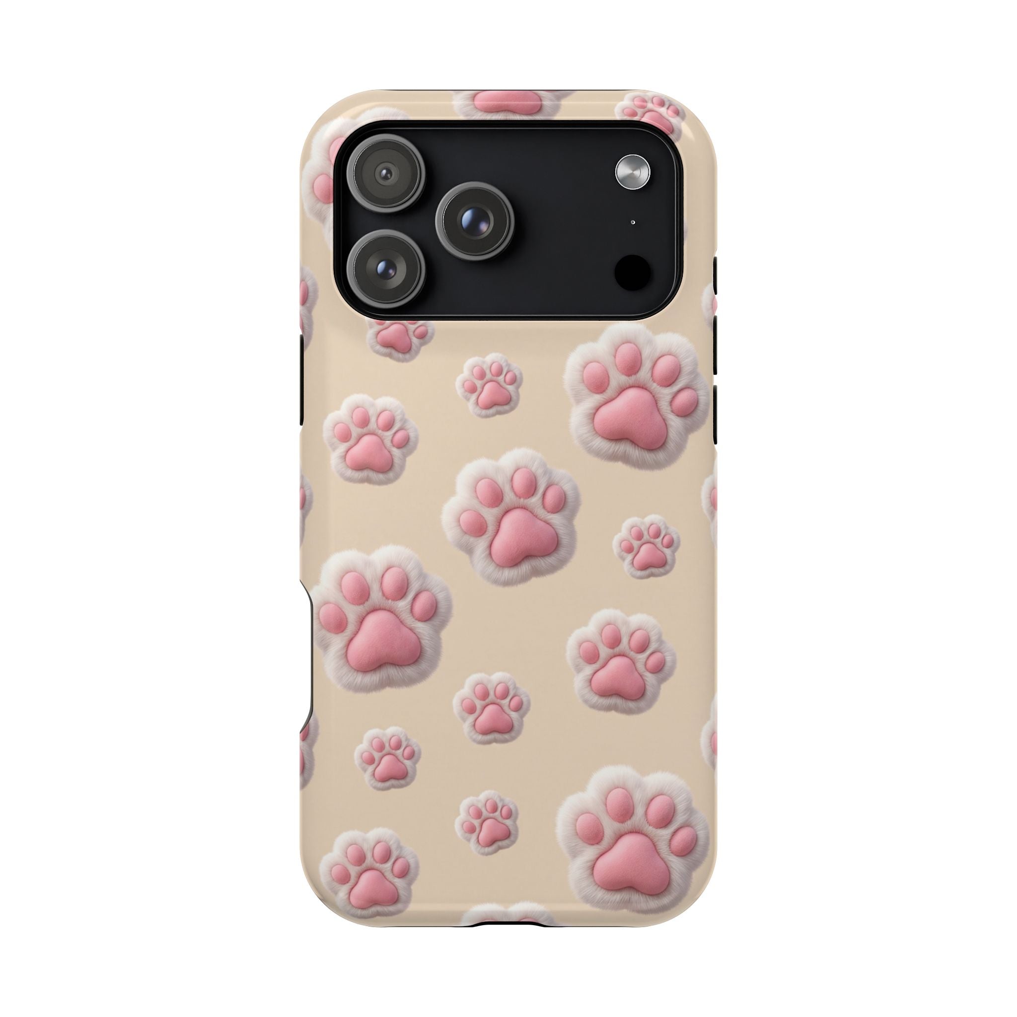 Pink Paw Print Phone Case — Impact-Resistant Wireless Charging Cover