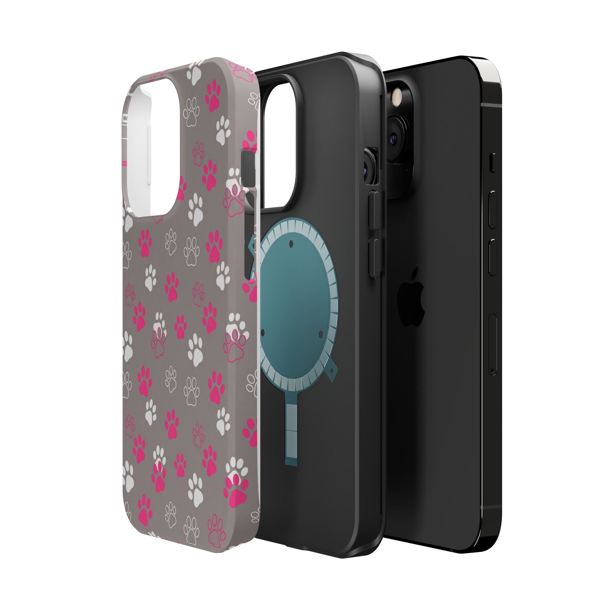Pink & White Paw Print Phone Case — Impact-Resistant Wireless Charging Cover