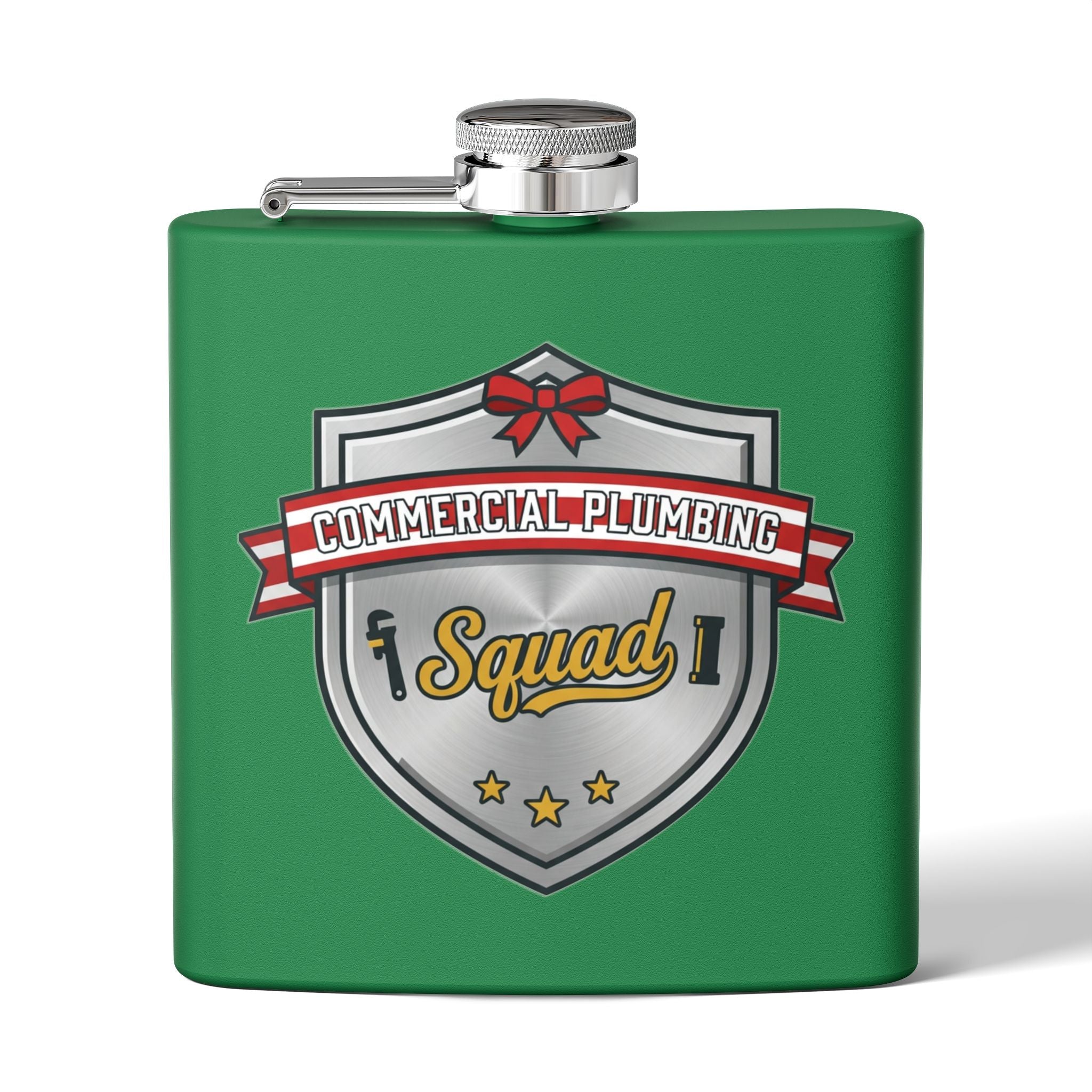 Flask — "Commercial Plumbing Squad" 6oz Stainless Steel Hip Flask