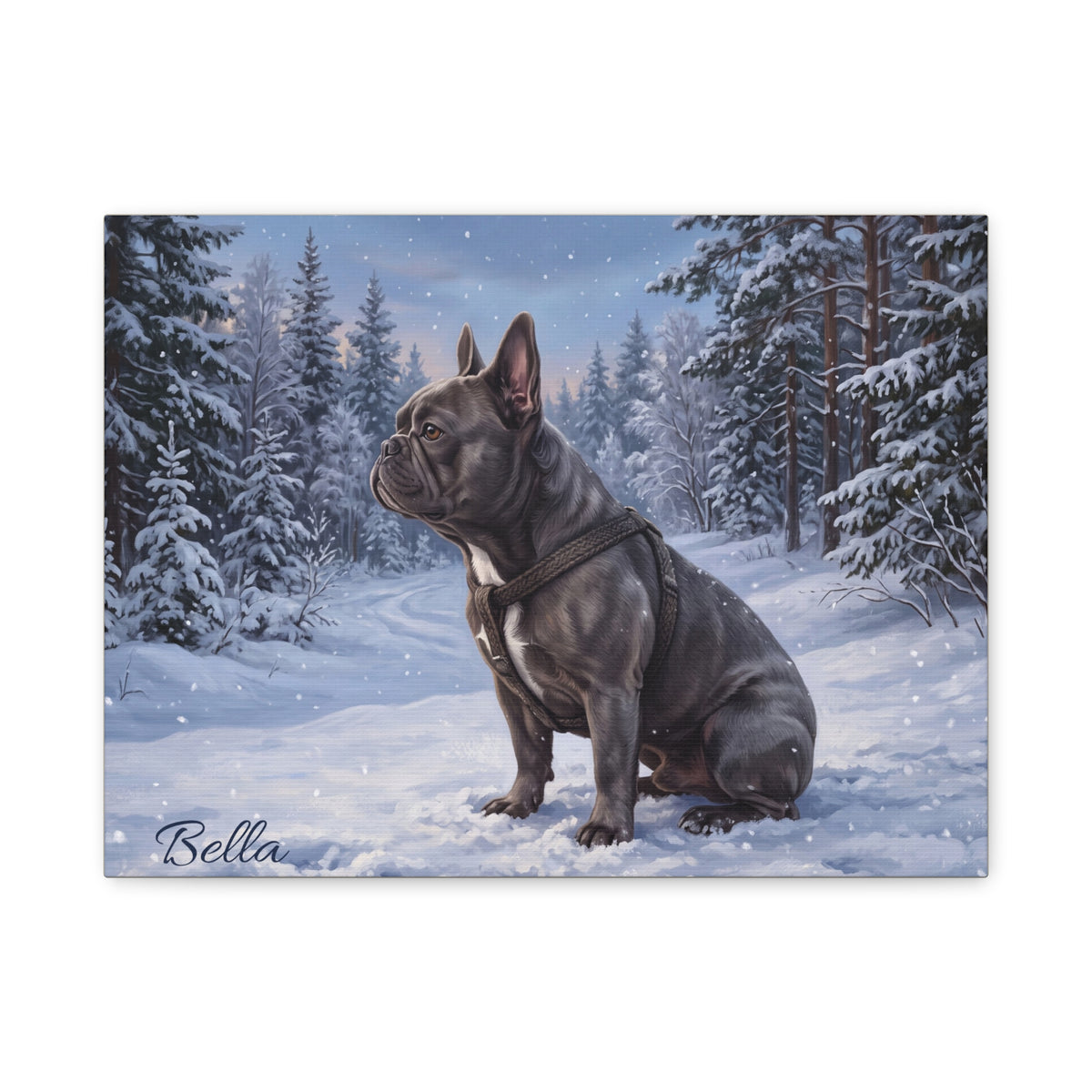 French Bulldog Personalized Canvas | Snowy Winter Forest Wall Art