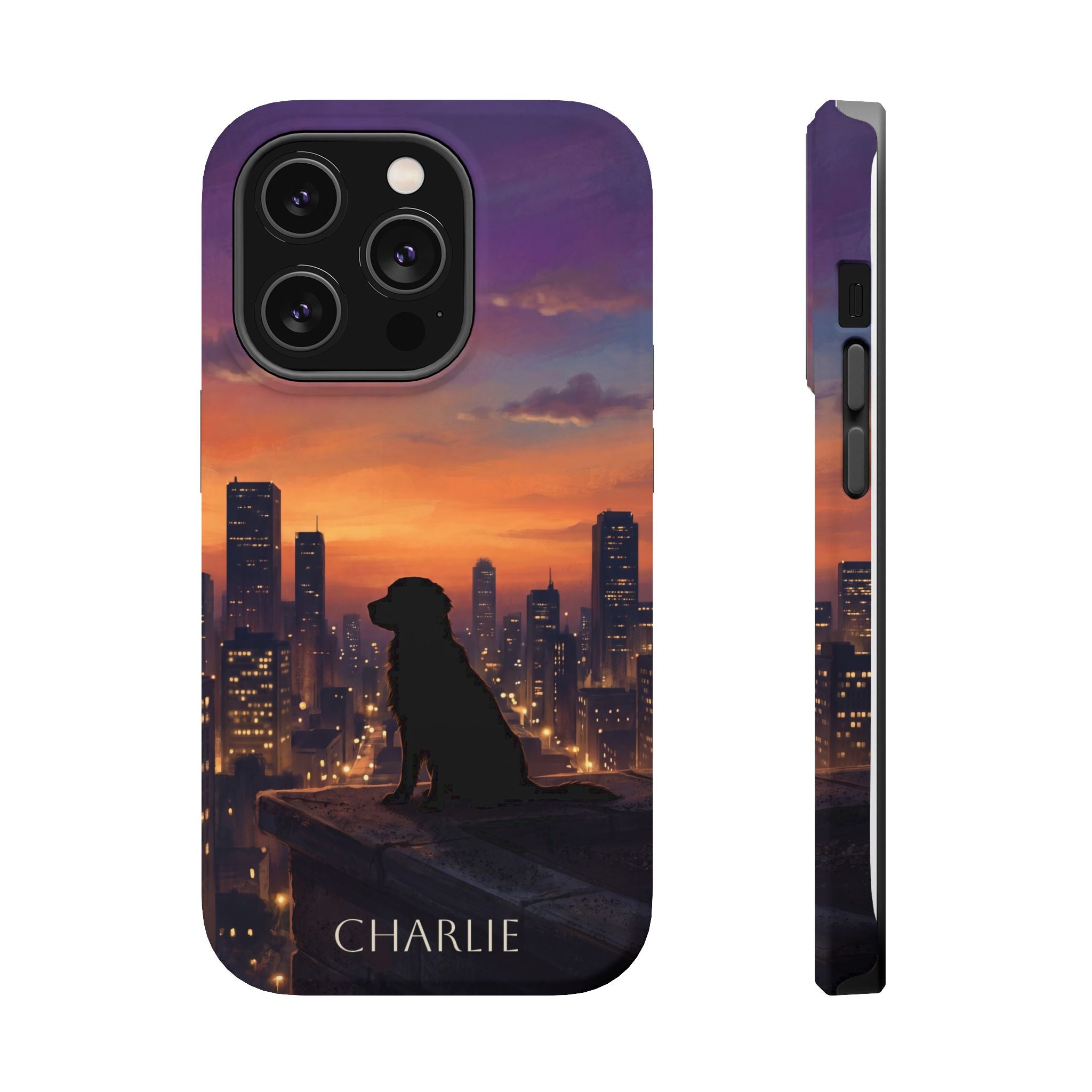 Personalized Golden Retriever City Skyline Phone Case — Wireless Charging Cover