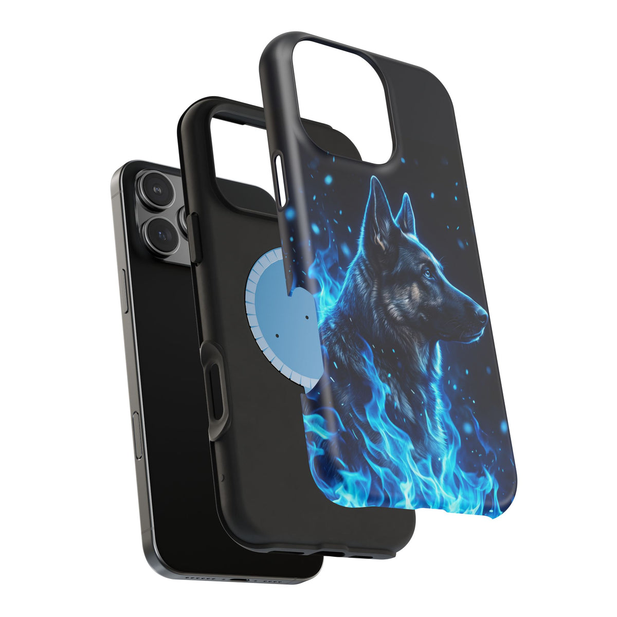 German Shepherd Phone Case | Blue Flame Art — Tough Magnetic Case with Wireless Charging