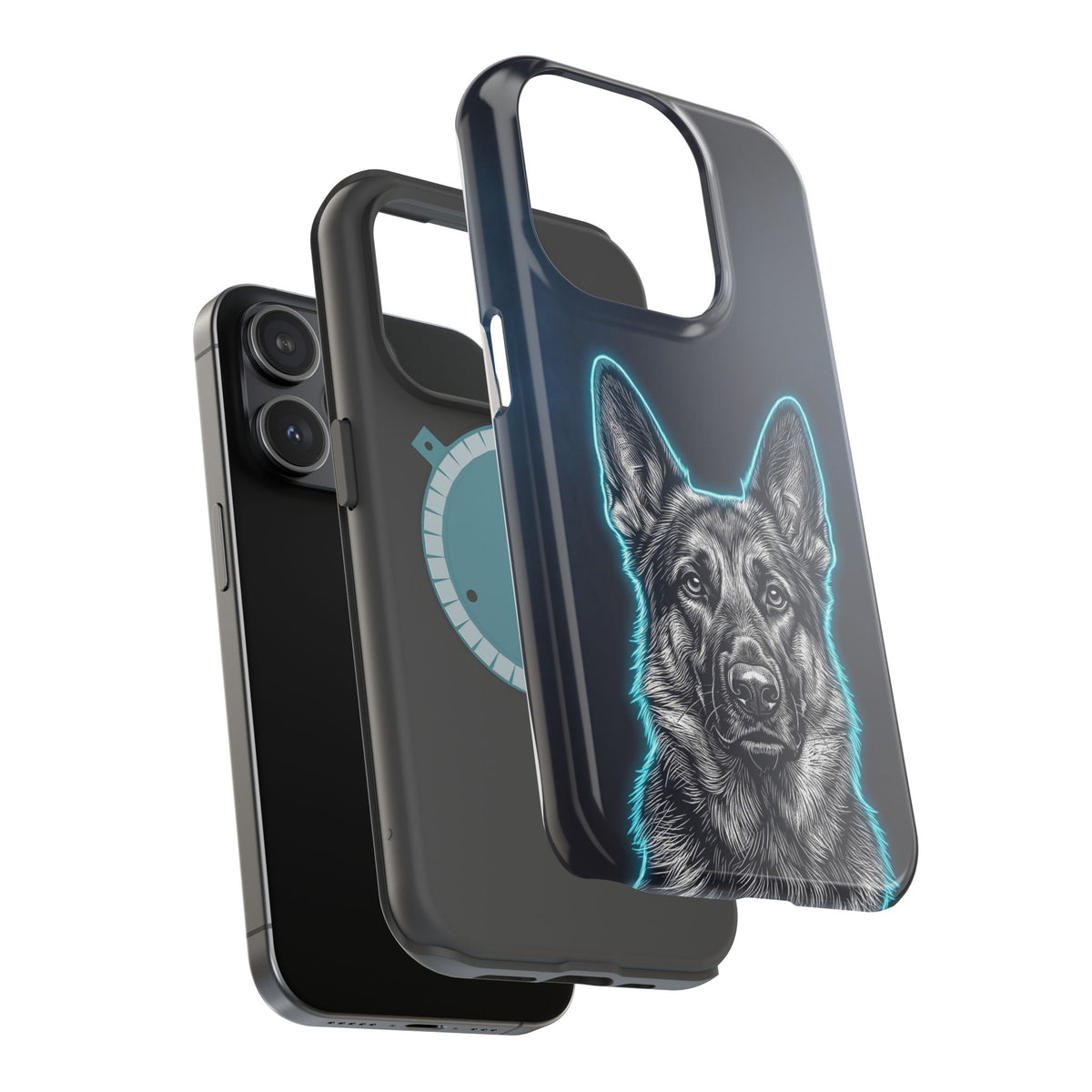 German Shepherd Phone Case | Neon Glow Sketch Art — Tough Magnetic Case with Wireless Charging