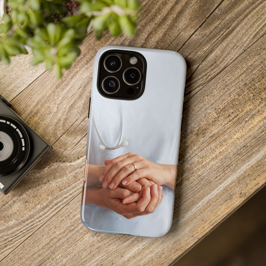Nurse's Comforting Hands Phone Case | Caring Hands & Stethoscope Illustration | iPhone & Samsung