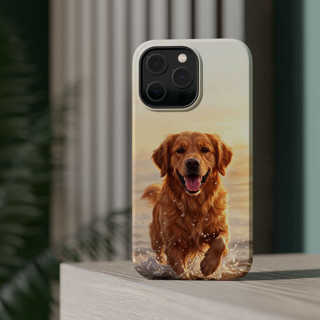 Beach Golden Retriever Phone Case — Impact-Resistant Wireless Charging Cover