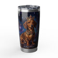 Dachshund King Stainless Tumbler — 20oz Personalized Travel Mug with Crowned Dog Purple Galaxy Design