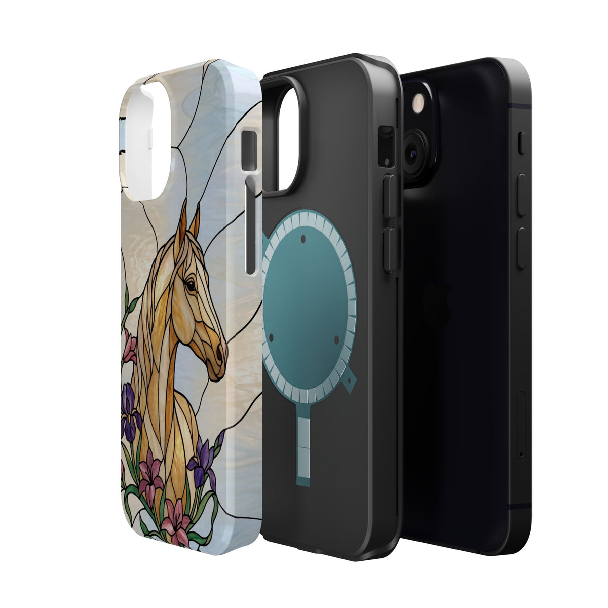 Floral Stained Glass Horse Phone Case — Tough Magnetic Case with Wireless Charging