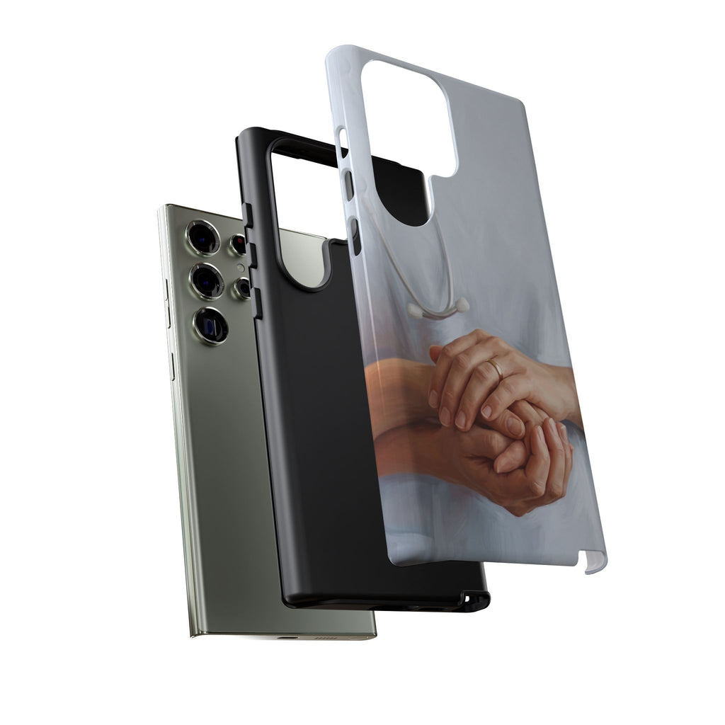 Nurse's Comforting Hands Phone Case | Caring Hands & Stethoscope Illustration | iPhone & Samsung