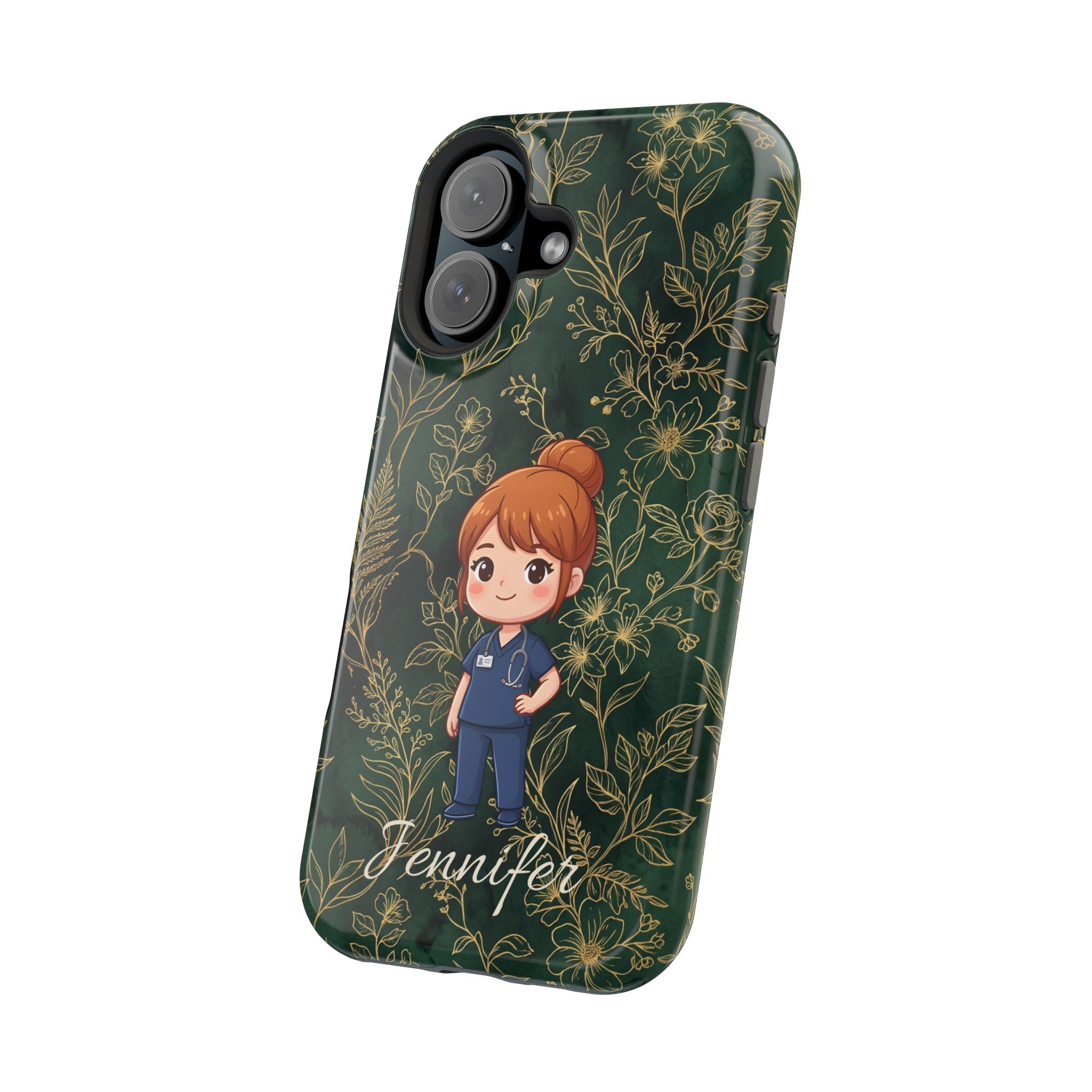 Personalized Nurse Botanical Phone Case — Impact-Resistant Wireless Charging Cover