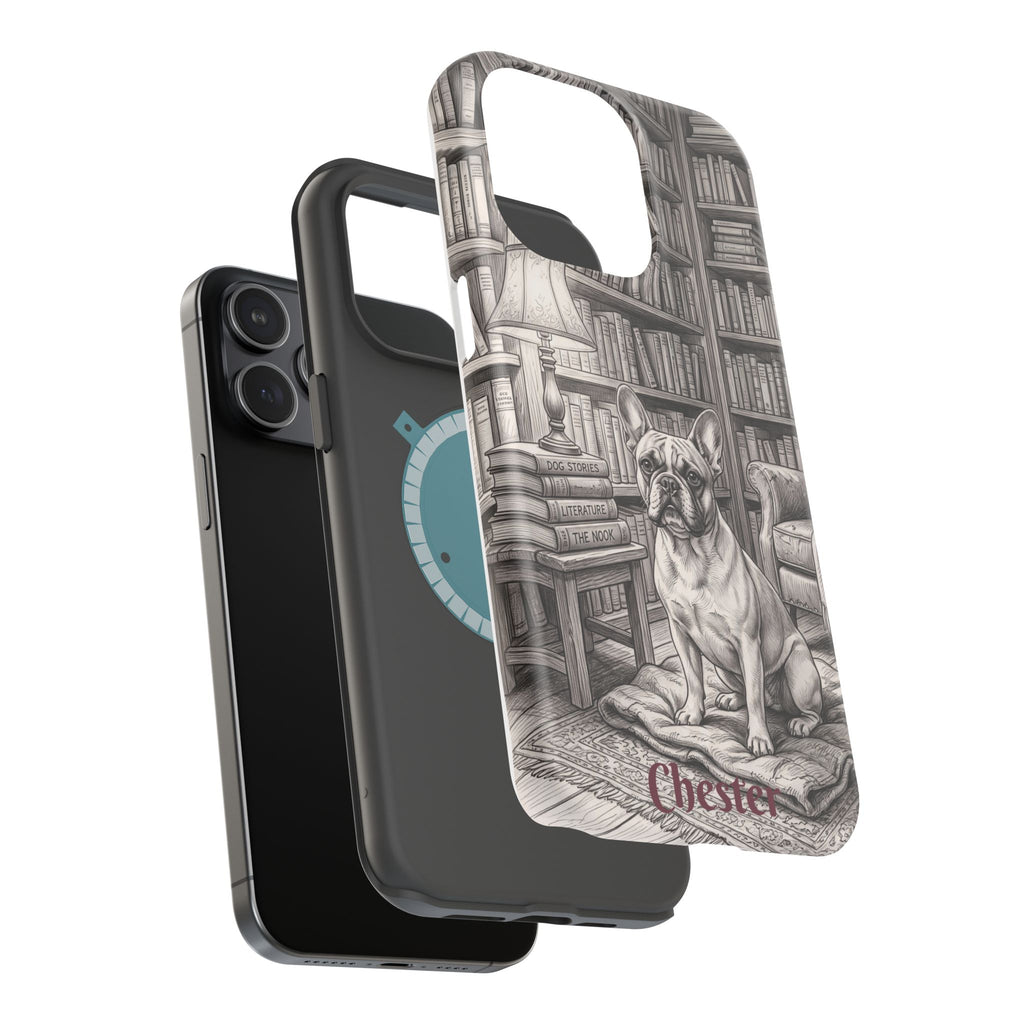 Personalized French Bulldog Library Study Phone Case — Wireless Charging Cover