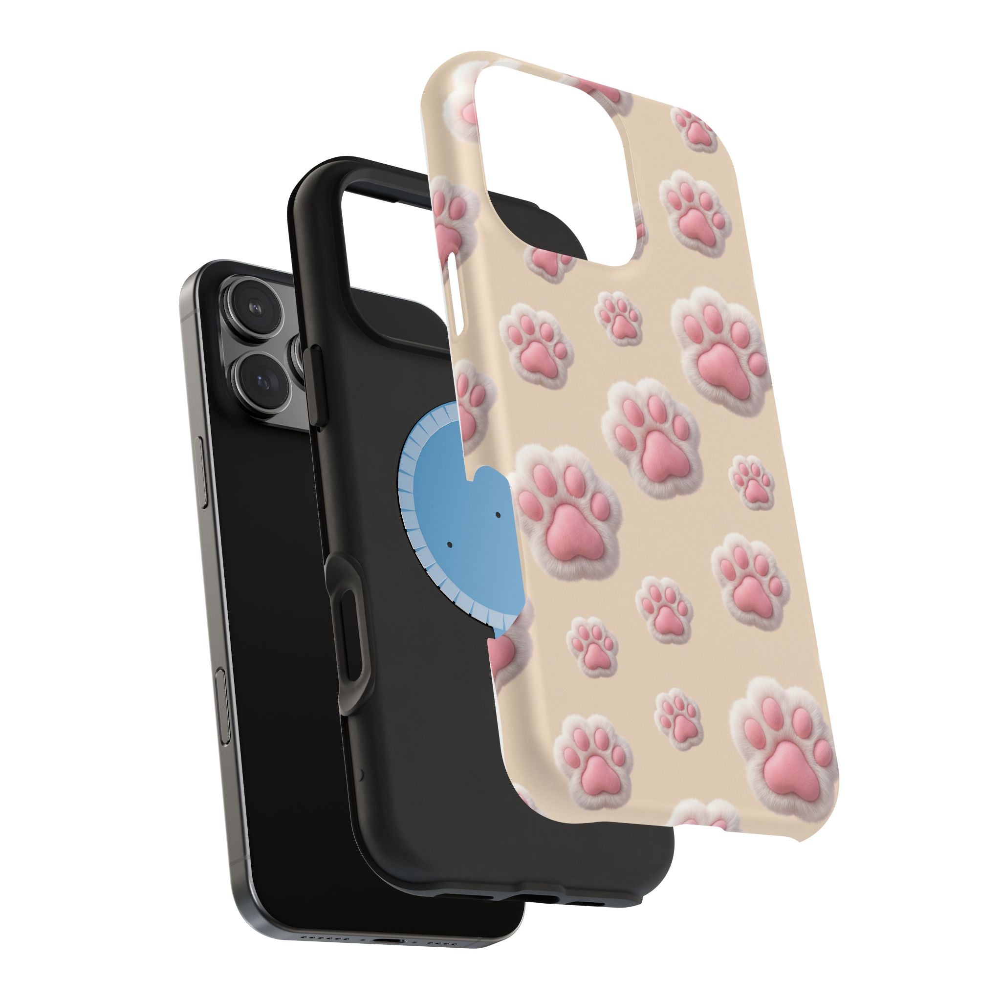 Pink Paw Print Phone Case — Impact-Resistant Wireless Charging Cover
