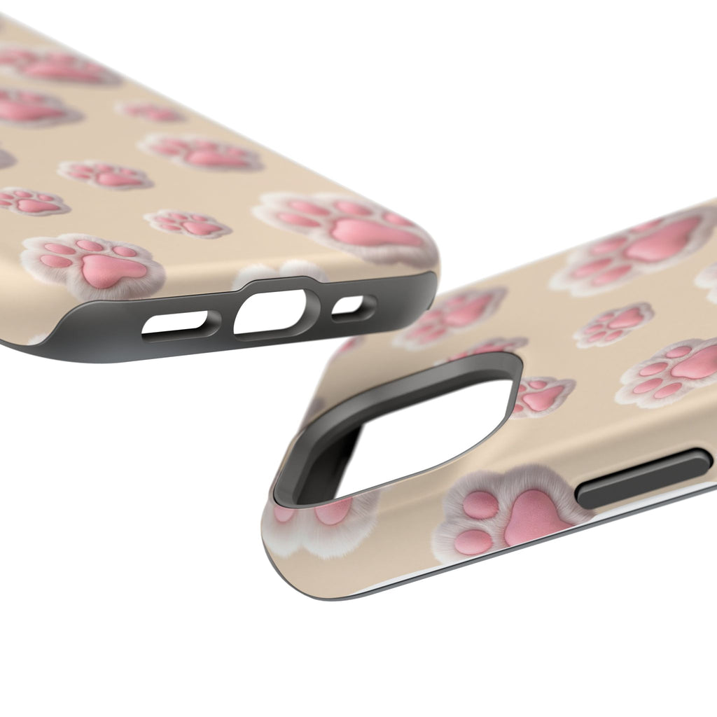 Pink Paw Print Phone Case — Impact-Resistant Wireless Charging Cover