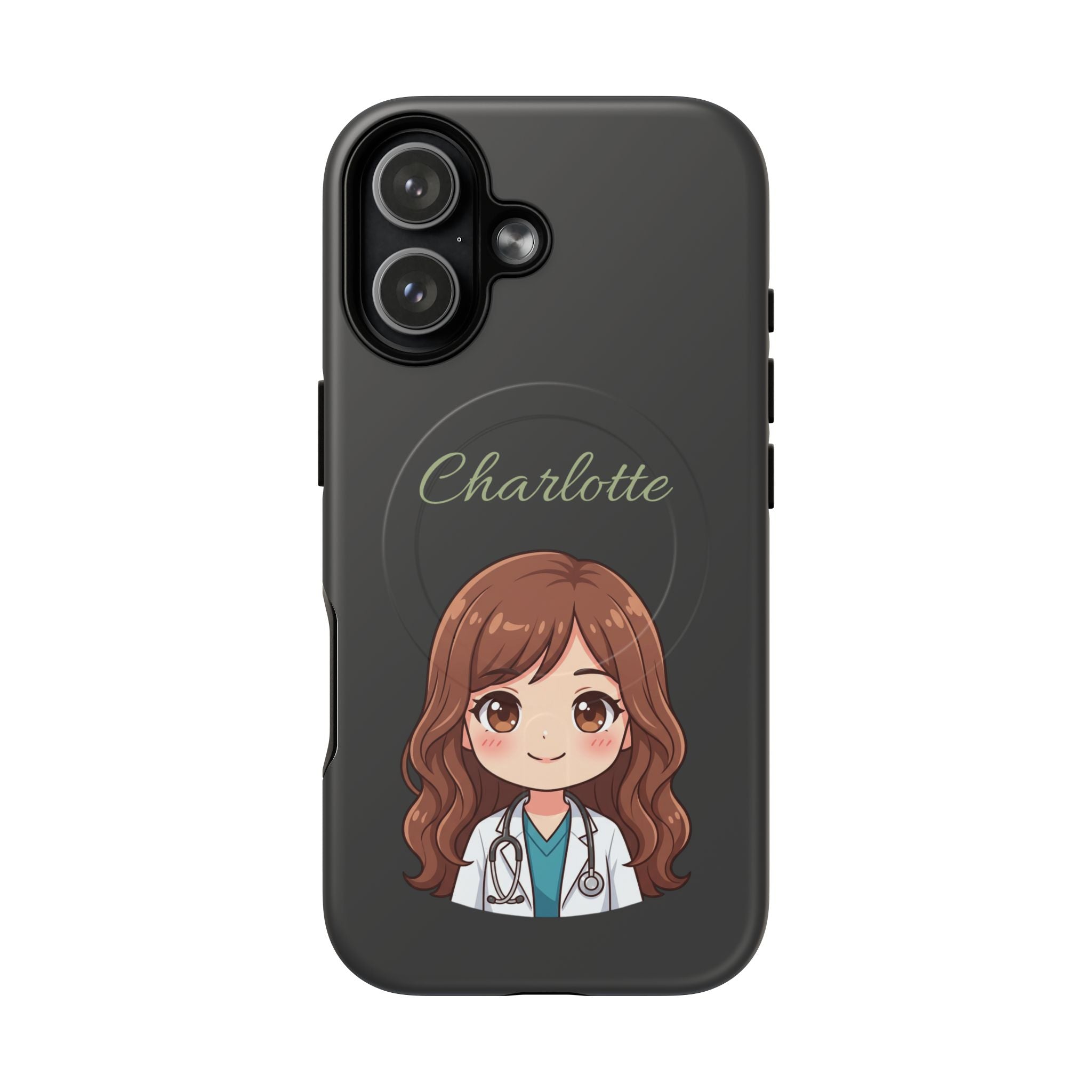 Personalized Tough Magnetic Phone Case | With Custom Name – Cute Illustrated Nurse Character Case for iPhones