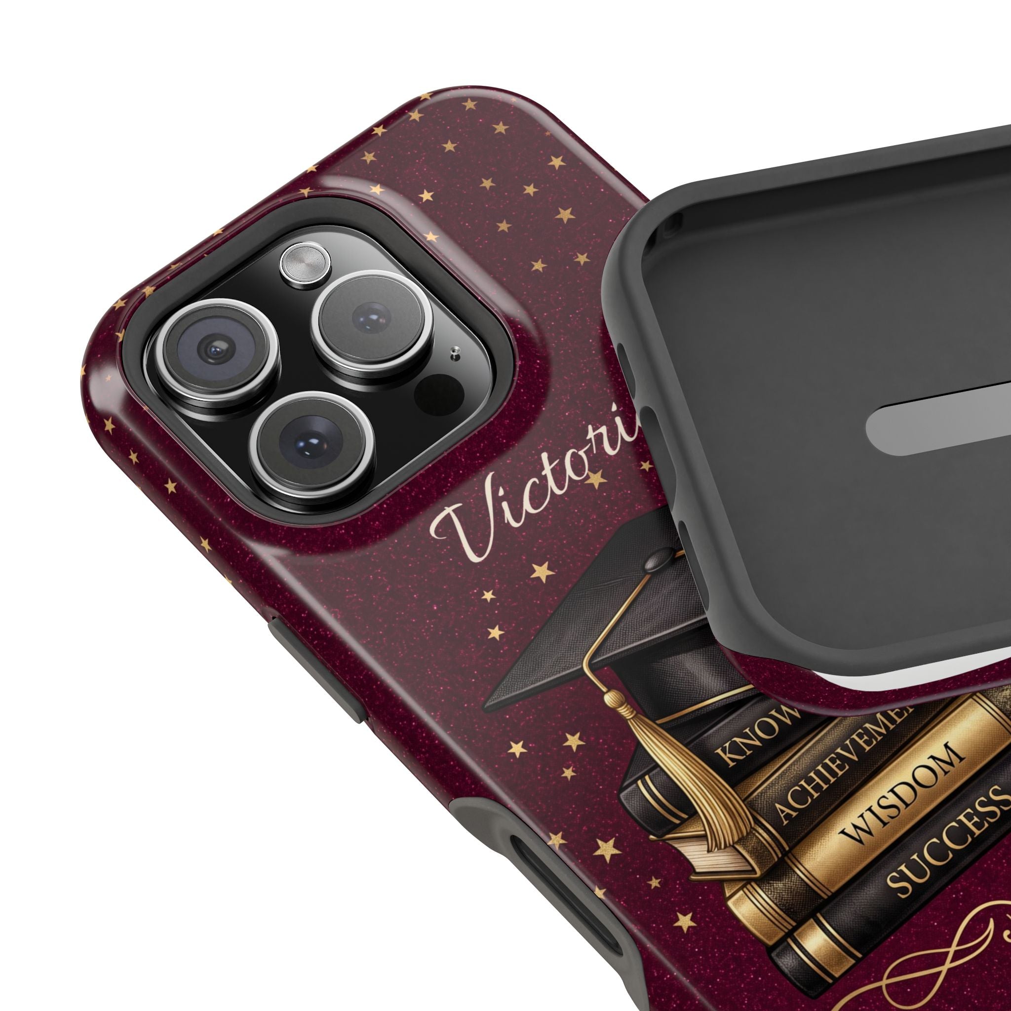 Graduation Cap & Books Personalized Teacher Phone Case — Wireless Charging Cover