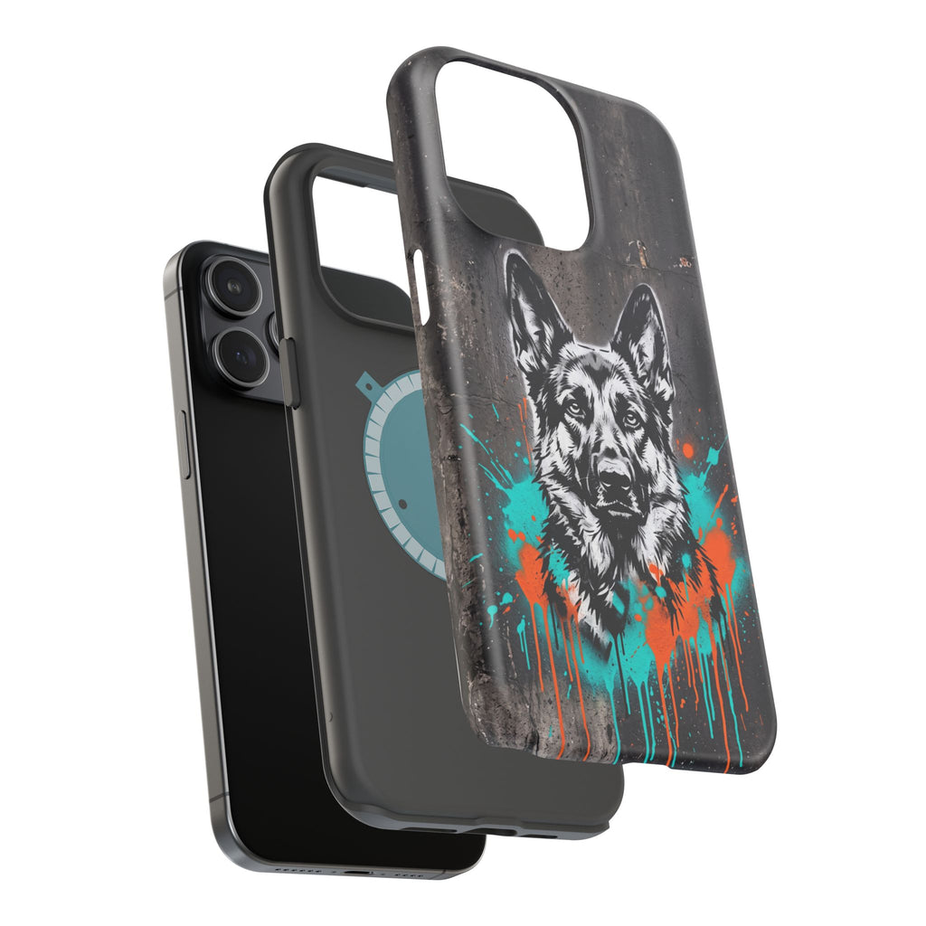 German Shepherd Phone Case | Graffiti Street Art — Tough Magnetic Case with Wireless Charging