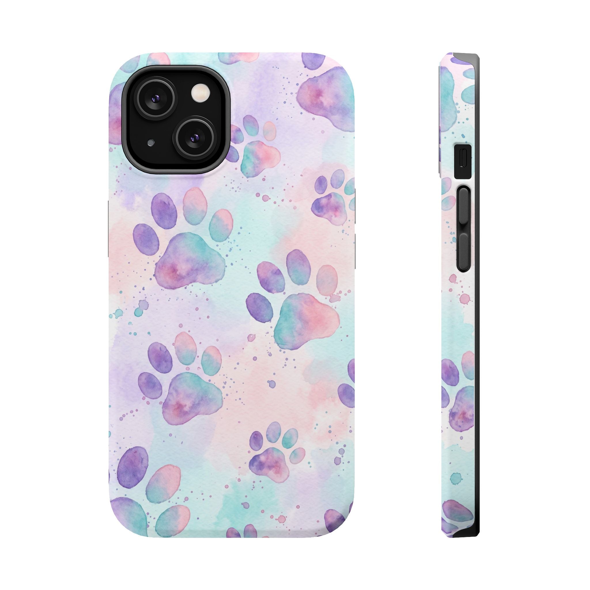 Watercolor Paw Print Phone Case — Impact-Resistant Wireless Charging Cover