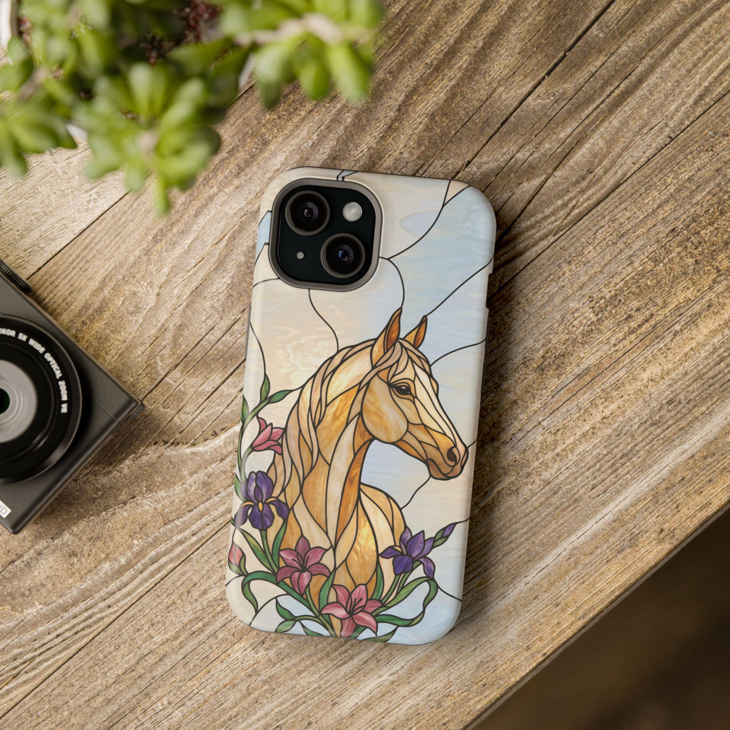 Floral Stained Glass Horse Phone Case — Tough Magnetic Case with Wireless Charging