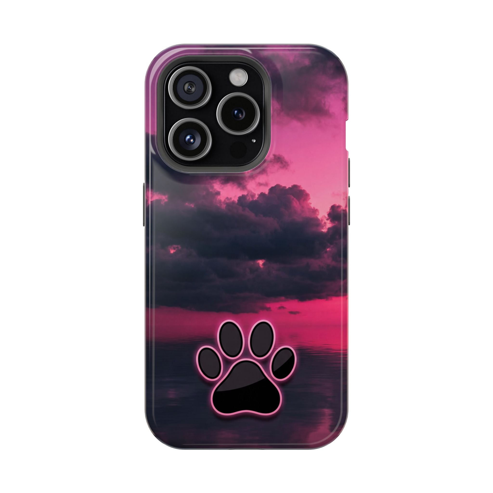 Pink Sky Paw Print Phone Case — Impact-Resistant Wireless Charging Cover