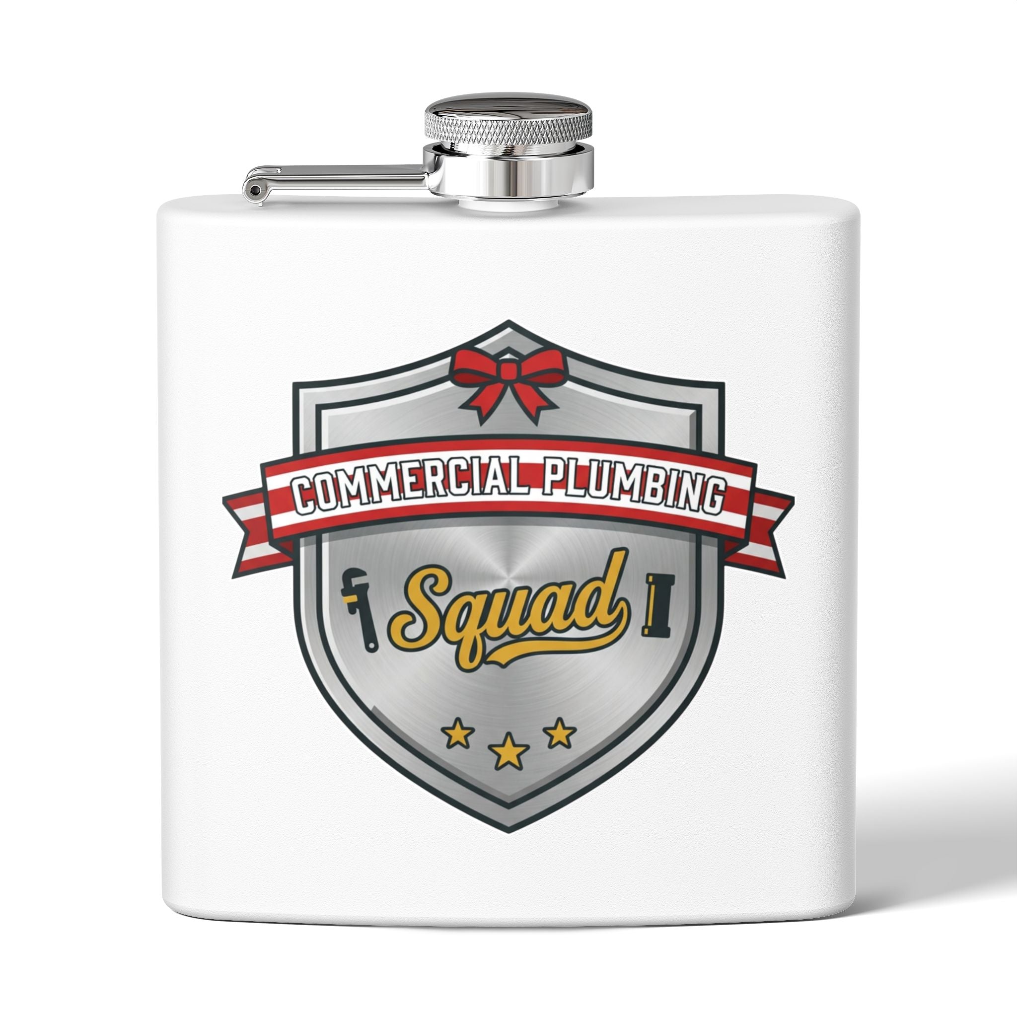 Flask — "Commercial Plumbing Squad" 6oz Stainless Steel Hip Flask