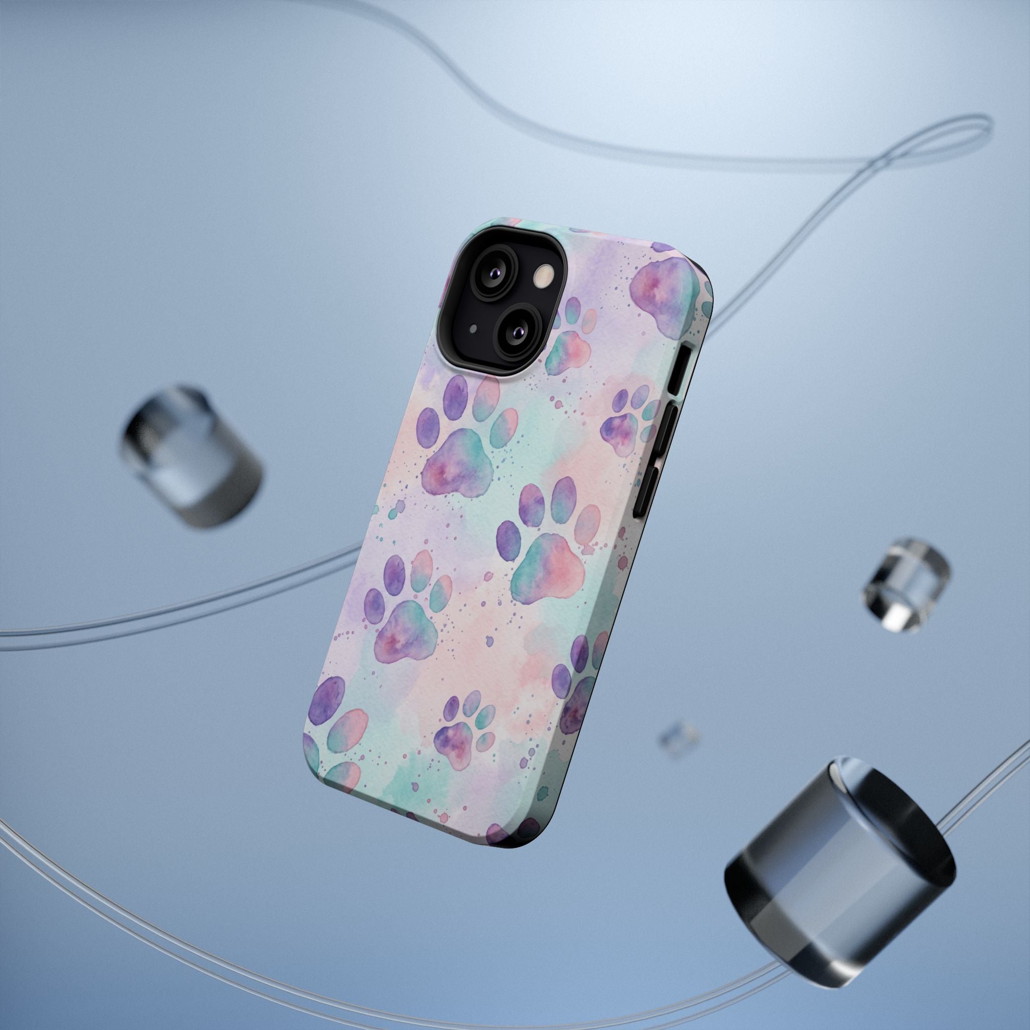 Watercolor Paw Print Phone Case — Impact-Resistant Wireless Charging Cover