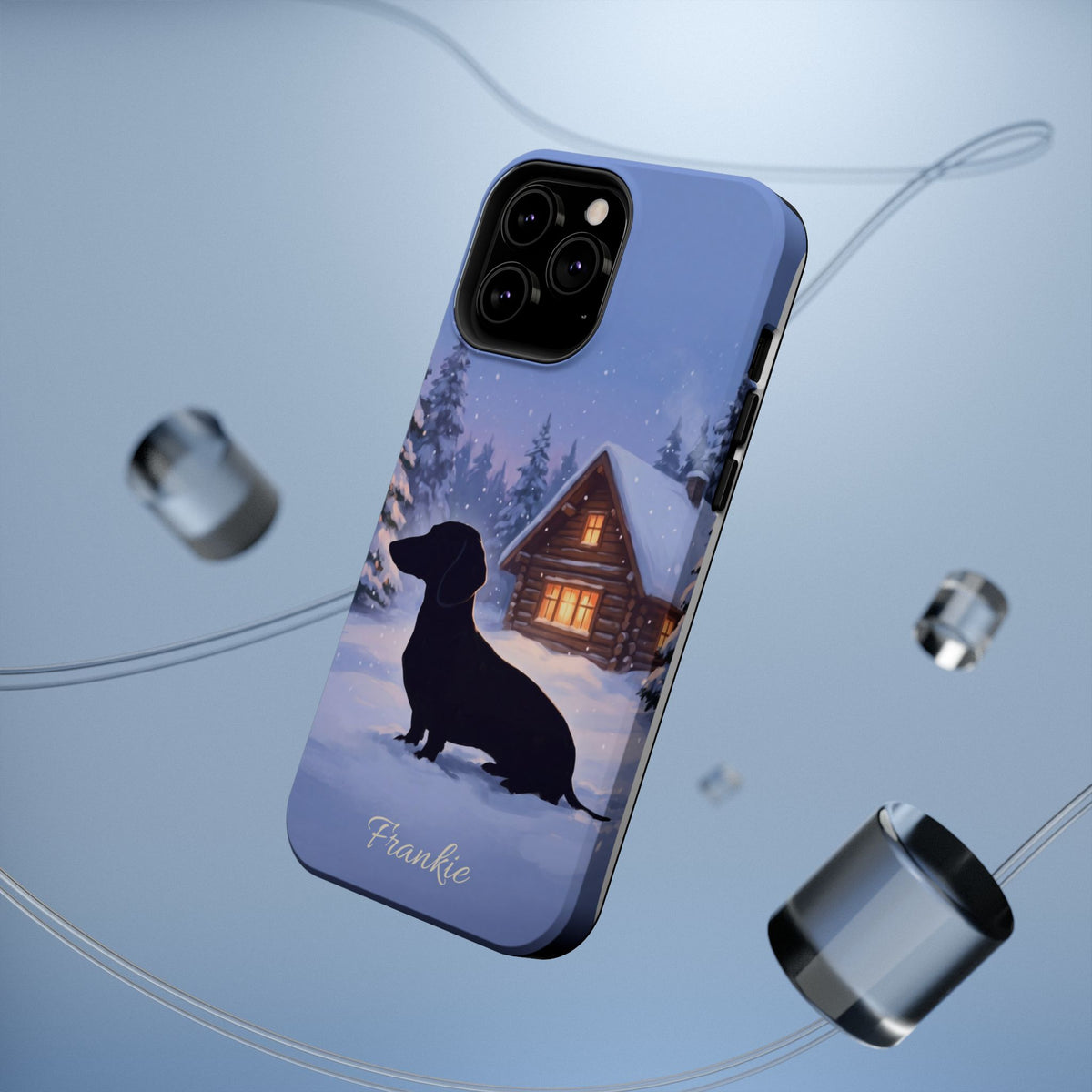Personalized Dachshund Winter Cabin Phone Case — Wireless Charging Cover