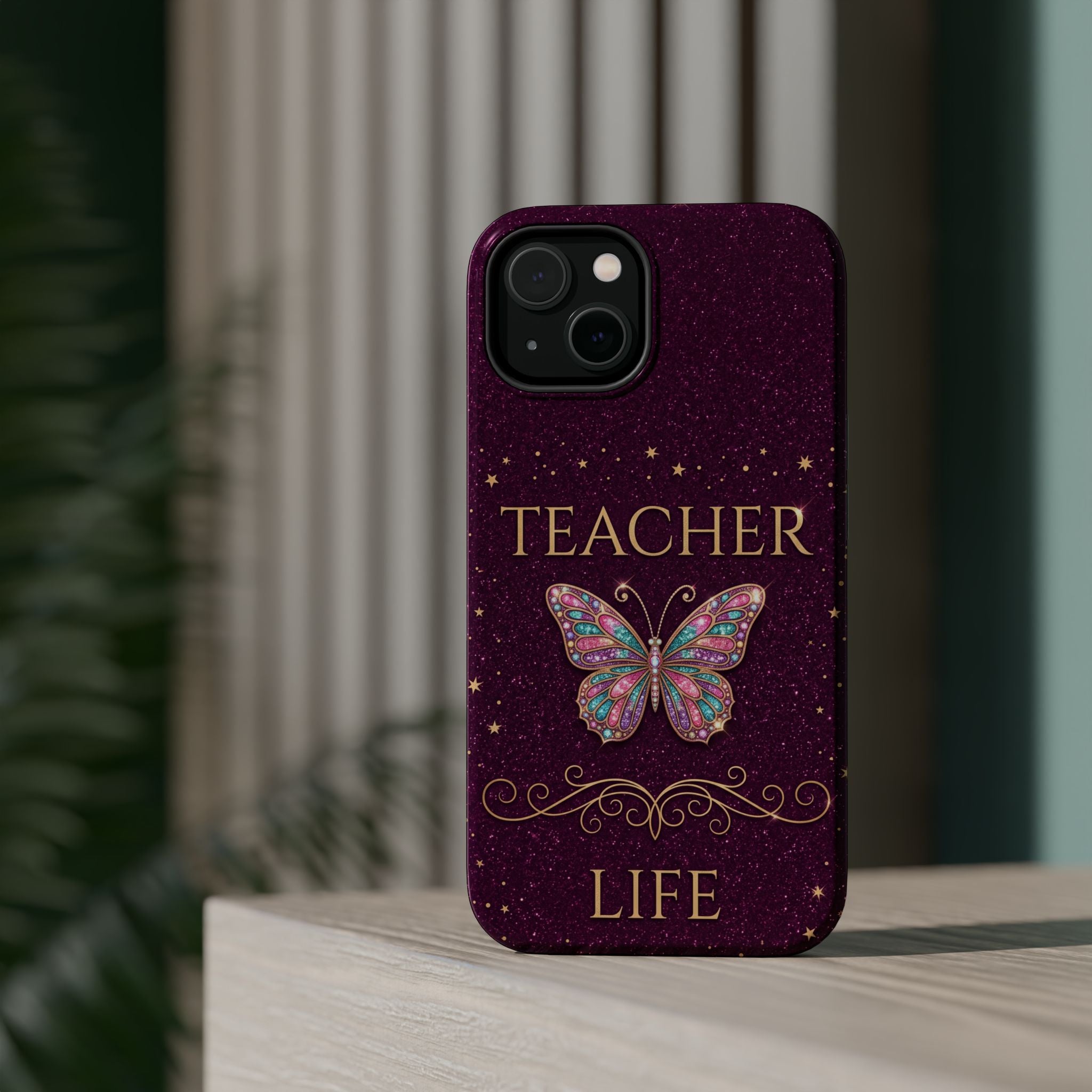 Teacher Life Glitter Butterfly Phone Case — Wireless Charging Cover