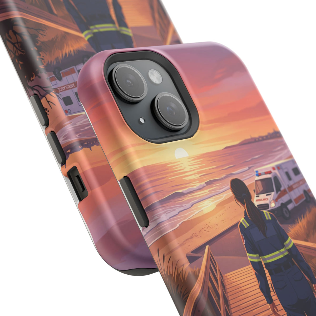Sunset Boardwalk Personalized Paramedic Phone Case — Wireless Charging Cover