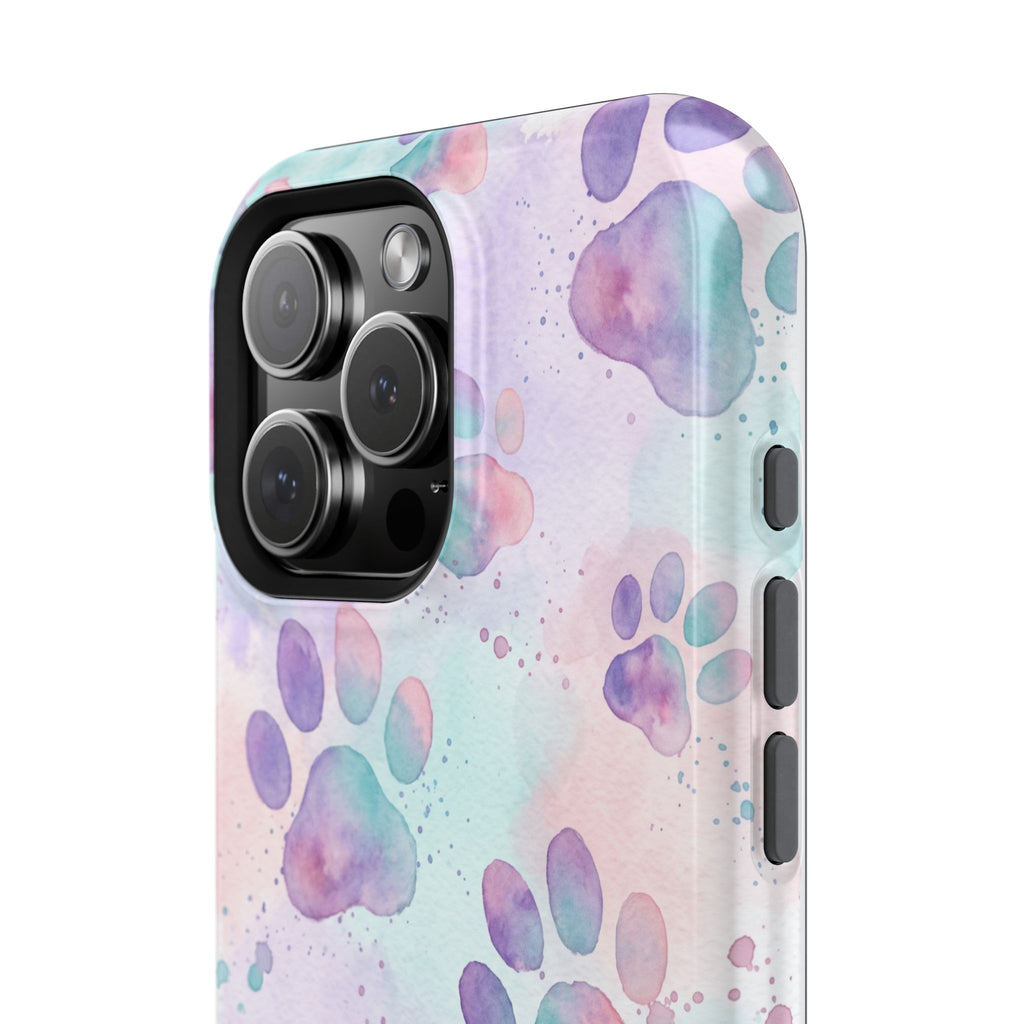 Watercolor Paw Print Phone Case — Impact-Resistant Wireless Charging Cover