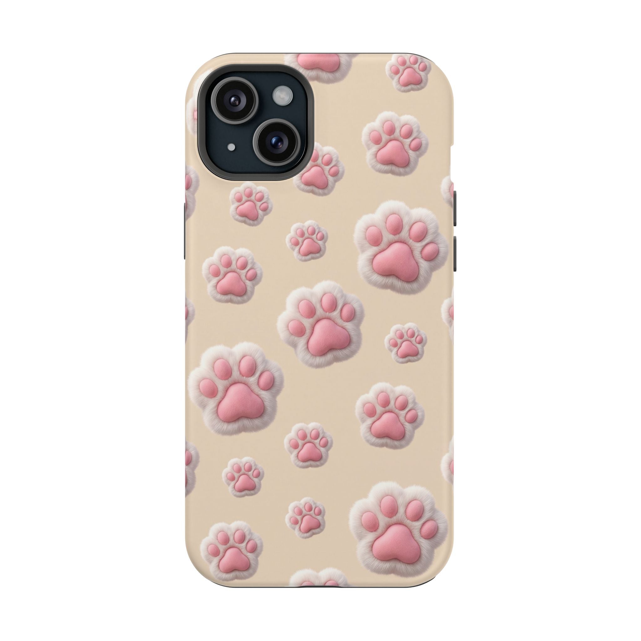 Pink Paw Print Phone Case — Impact-Resistant Wireless Charging Cover