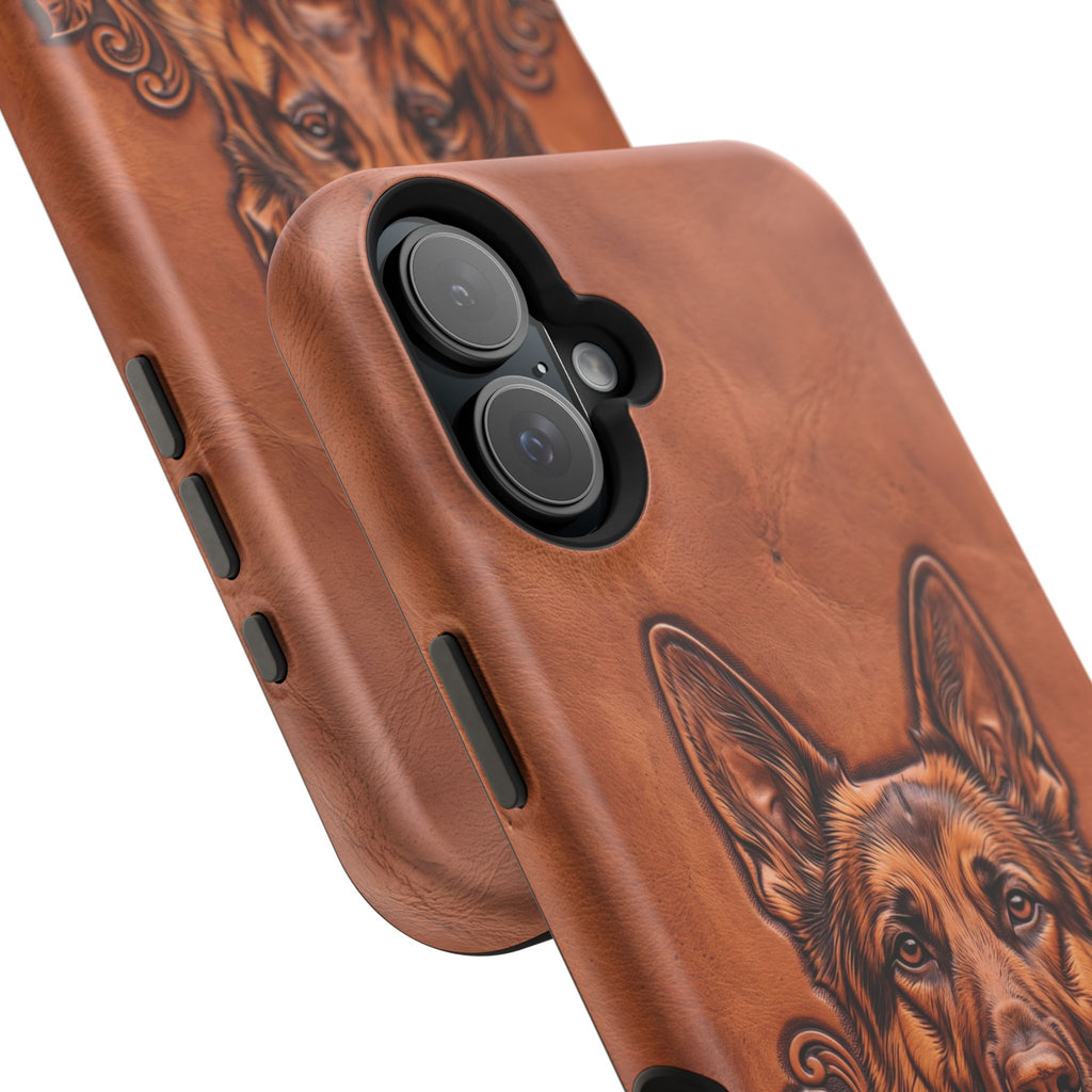German Shepherd Phone Case | Western Tooled Art — Tough Magnetic Case with Wireless Charging