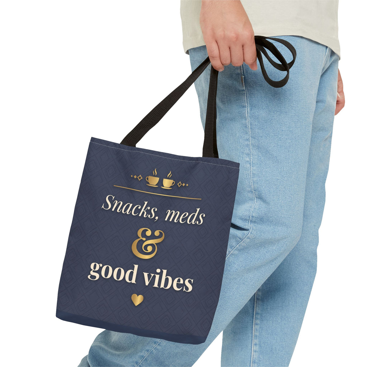 Snacks Meds & Good Vibes Tote | Funny Nurse Gift Tote Bag | Healthcare Worker Humour Gift | Premium Polyester Carry-All
