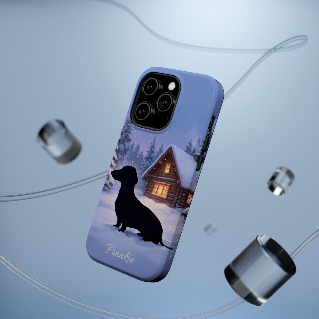 Personalized Dachshund Winter Cabin Phone Case — Wireless Charging Cover