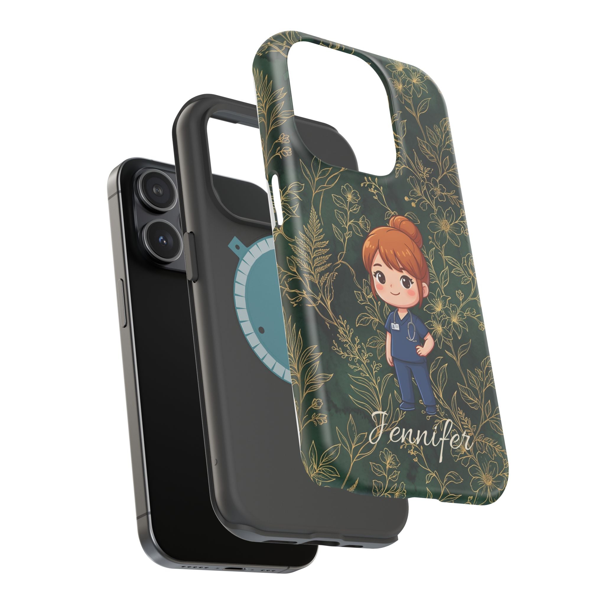 Personalized Nurse Botanical Phone Case — Impact-Resistant Wireless Charging Cover