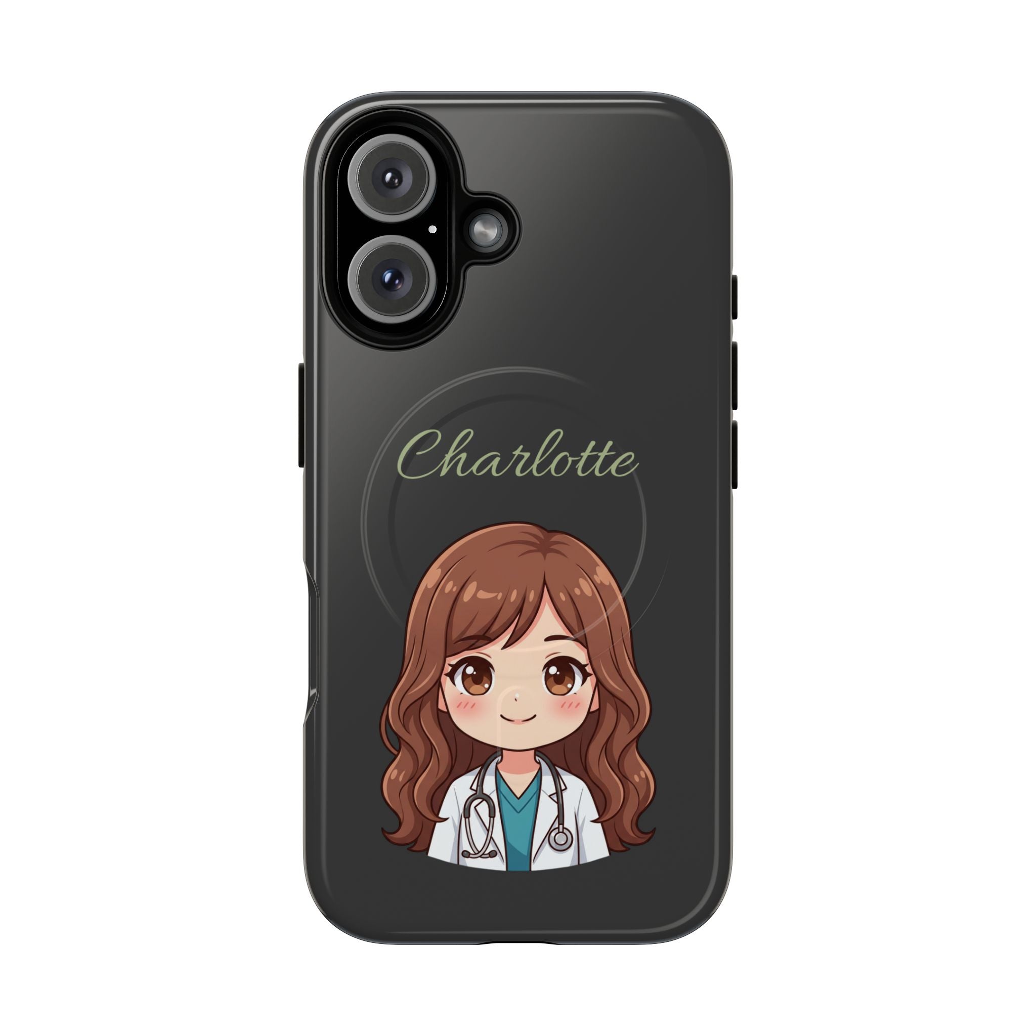 Personalized Tough Magnetic Phone Case | With Custom Name – Cute Illustrated Nurse Character Case for iPhones