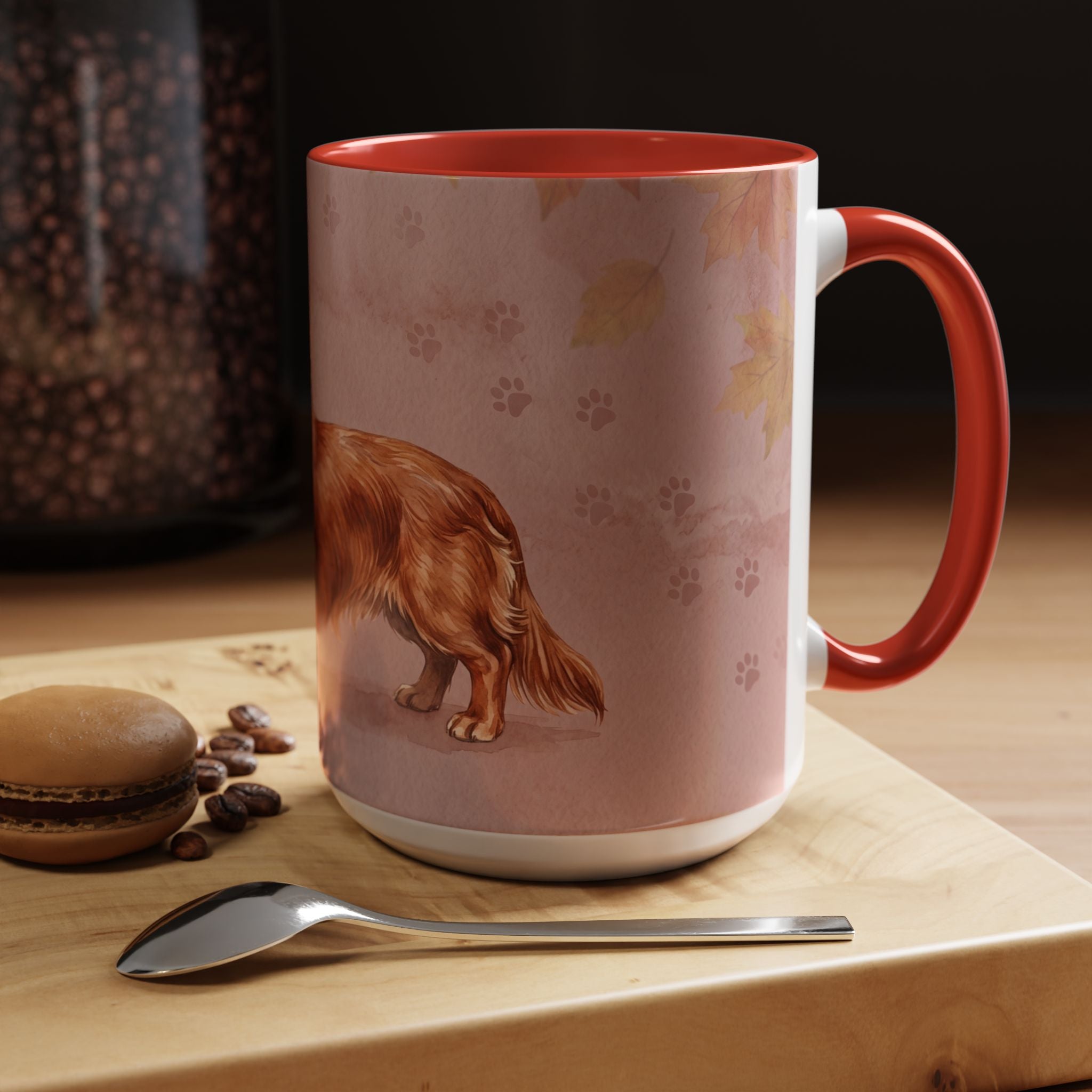 Dachshund Lover Mug | Long-Haired Wiener Dog with Plaid Bandana, Dusty Rose Watercolor Dog Gift