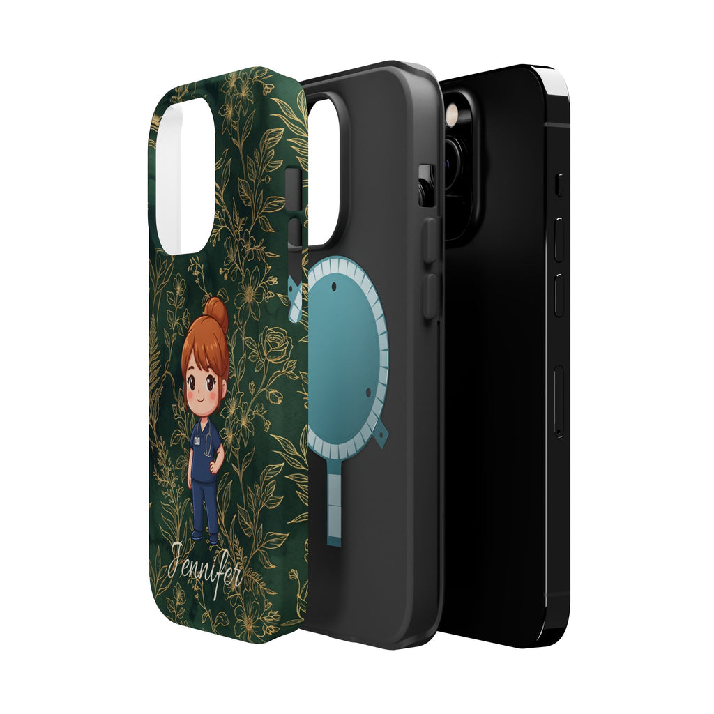 Personalized Nurse Botanical Phone Case — Impact-Resistant Wireless Charging Cover