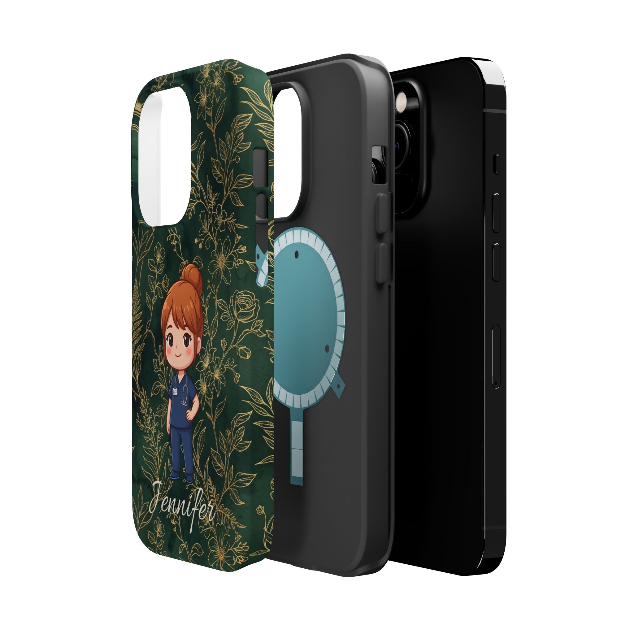 Personalized Nurse Botanical Phone Case — Impact-Resistant Wireless Charging Cover