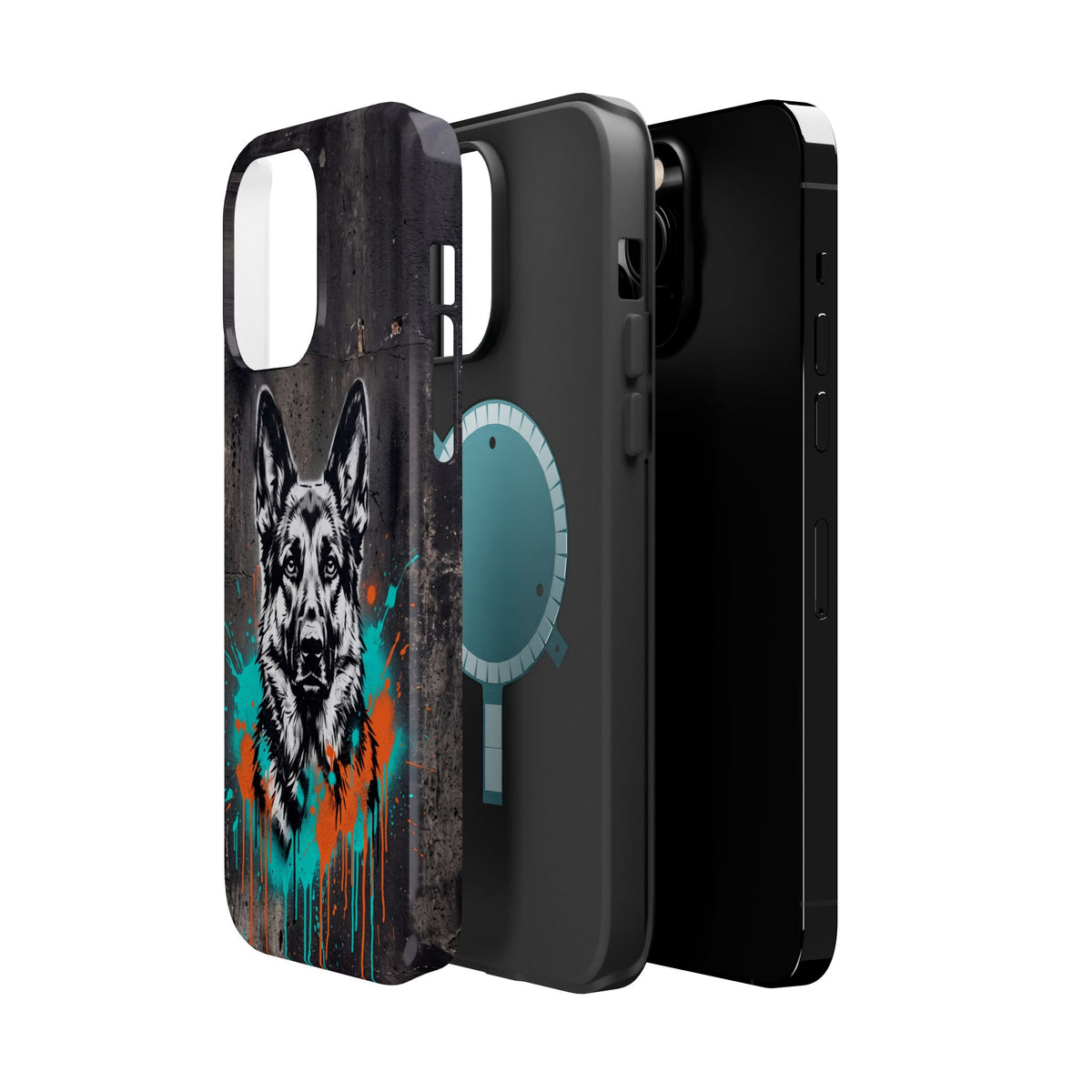 German Shepherd Phone Case | Graffiti Street Art — Tough Magnetic Case with Wireless Charging