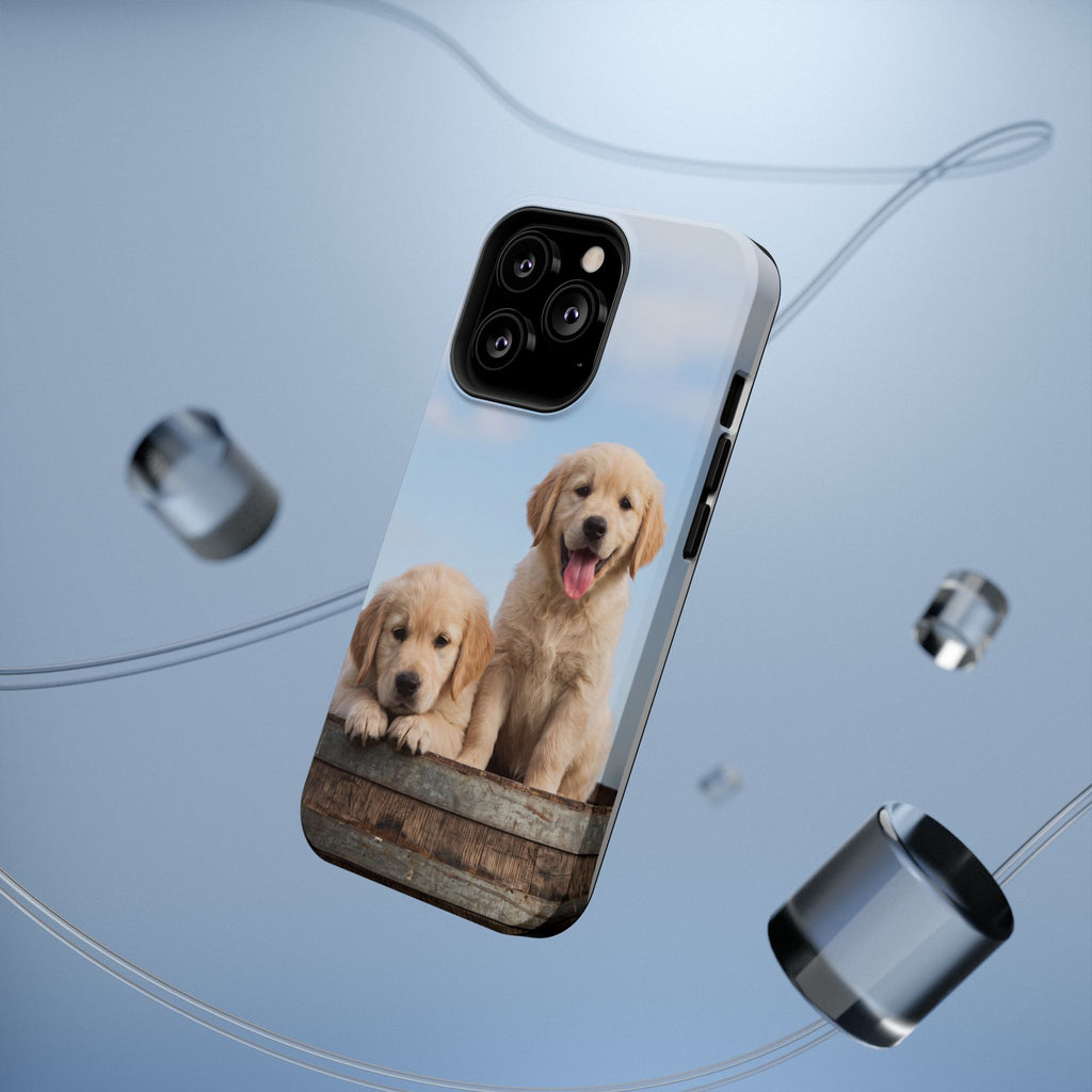 Golden Retriever Puppy Duo Phone Case — Impact-Resistant Wireless Charging Cover